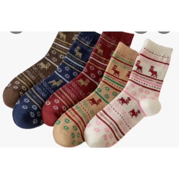 Novelty Christmas Reindeer Winter Socks Set of 5 - Picture 5 of 10